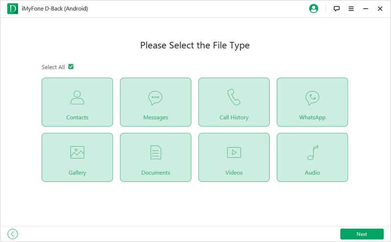 iMyFone D-Back choose data type