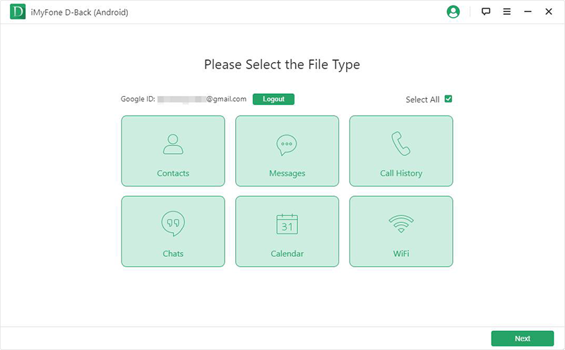 iMyFone D Back for Android choose data type
