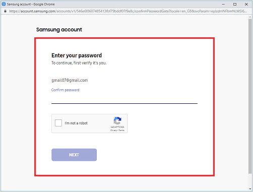 Enter Samsung account details