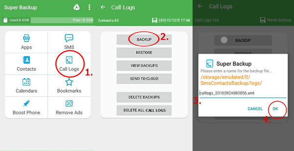 backup call log on android