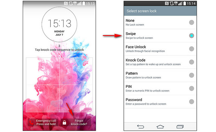 Bypass lock code on LG phone with Google account