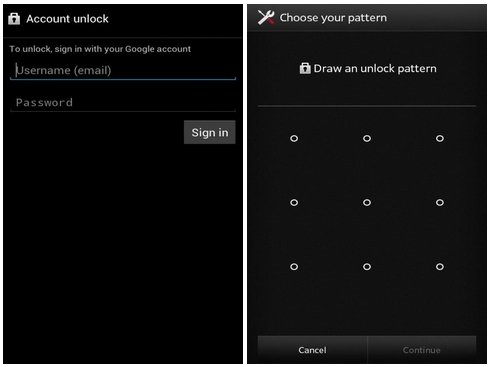 Reset Android lock pattern with Google account