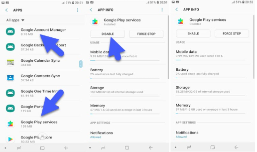 Disable Google Play service