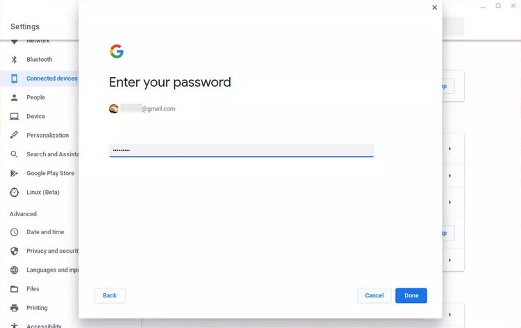 Enter Google password