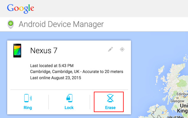 Erase option in Android Device Manager