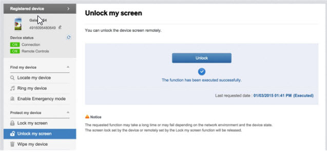 confirm unlock screen with find my mobile