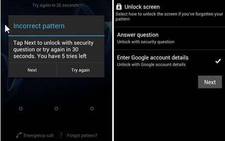 unlock android phone via google account