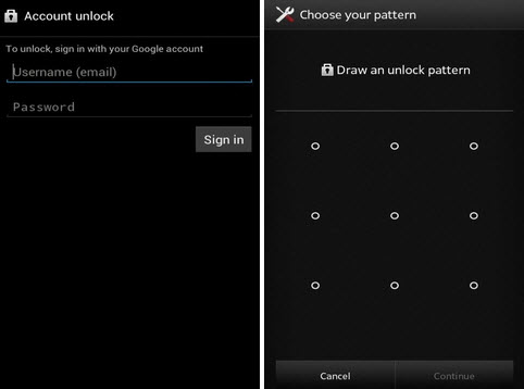 unlock pattern lock using forgot pattern feature