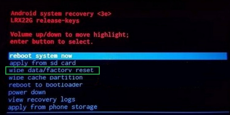 Hard reset Android phone from recovery menu