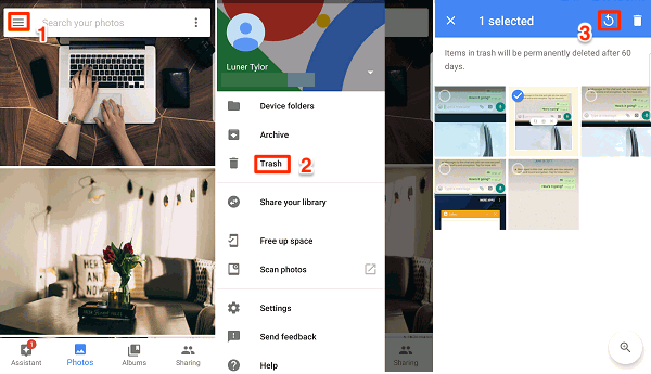 recover photos from gallery with google photo