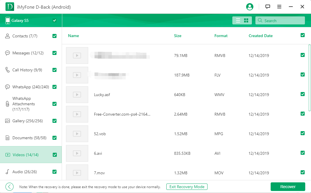  iMyFone D-Back recover videos from android