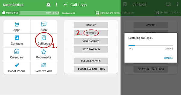 restore call log on android