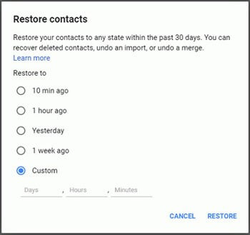  restore contact in google