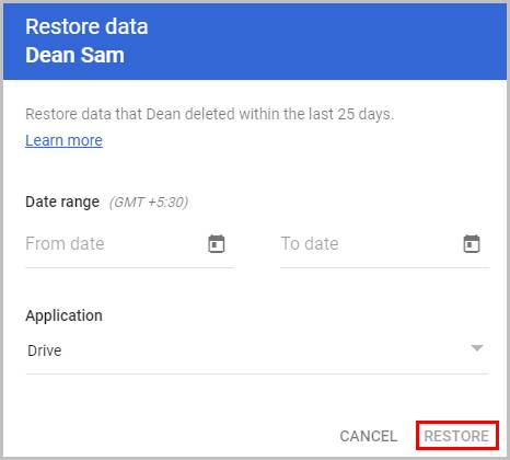 restore itme from google console