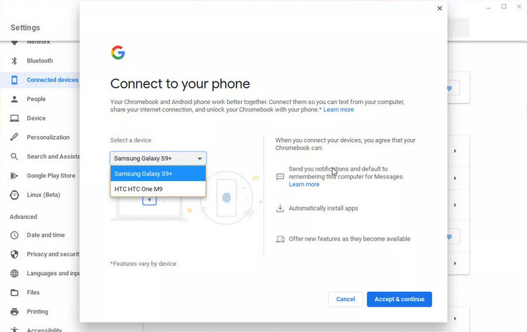 Connect Android phone with Chromebook