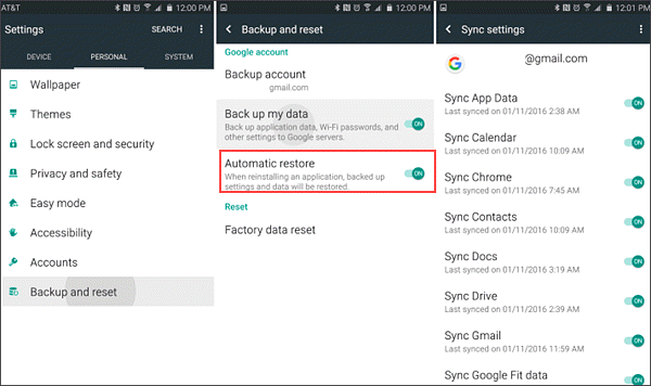 restore data from google account