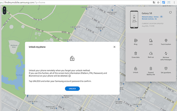 Unlock Android password with Samsung Find My Mobile
