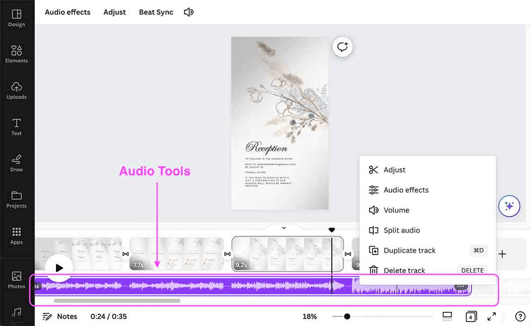 edit aaudio on canva