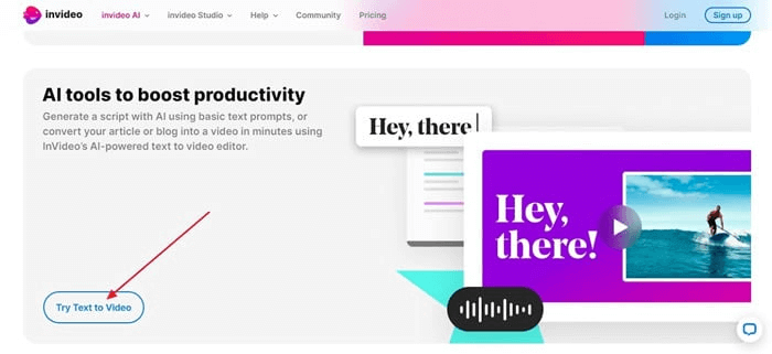 text to video on invideo ai