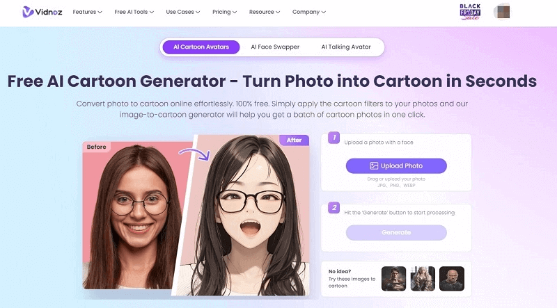 vidnoz photo to cartoon ai