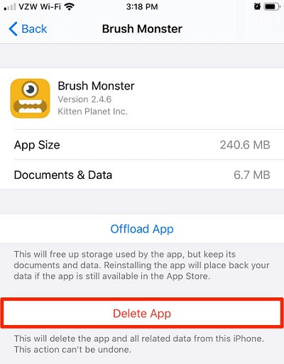 choose the app you want to delete data