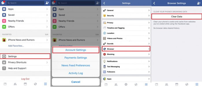 clear facebook cache and data on app
