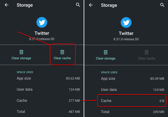 clear twitter cache on android