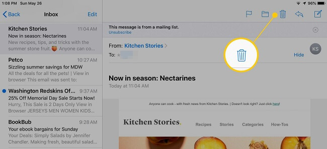 delete mail on ipad