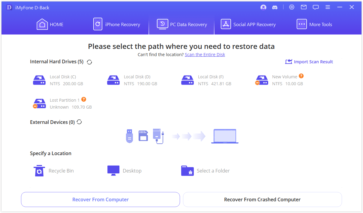 select the path to recover deleted files