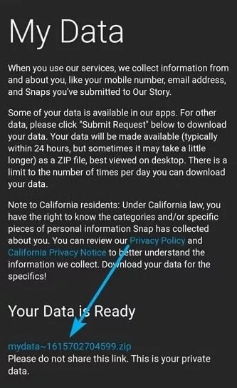 Snapchat settings My Data