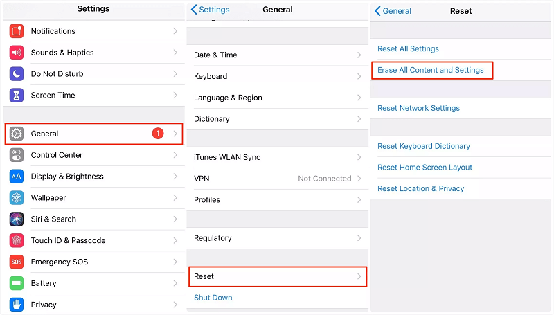 how o erase an iphone via settings