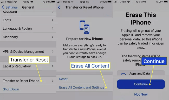 erase all content on your iPhone