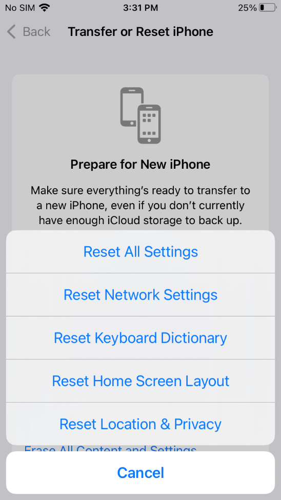 iphone reset network settings