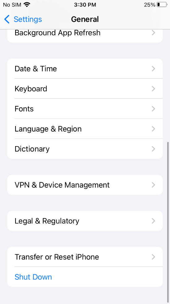 iphone settings general