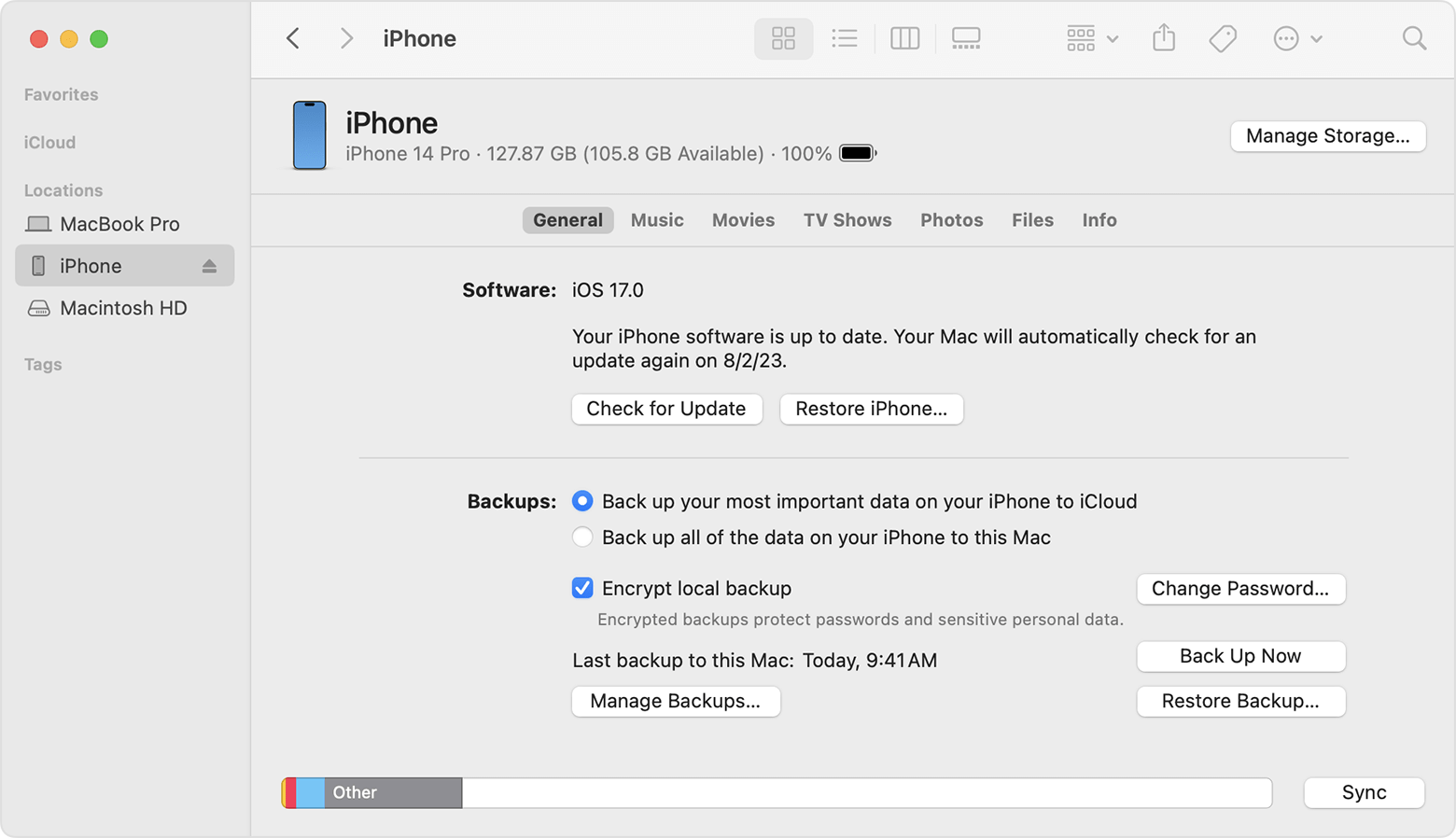 restore iphone from finder