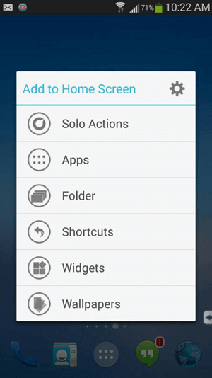 press and hold a point on the home screen