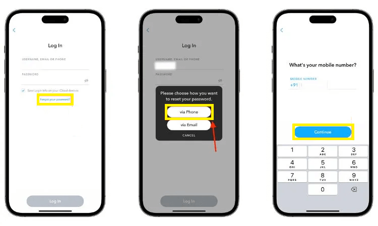 reset snapchat passwords