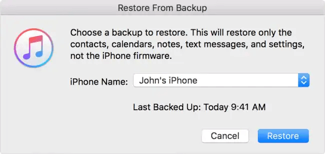 Restore from iTunes backup