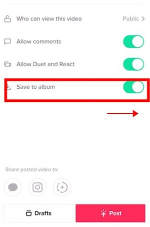 save tiktok draft to album