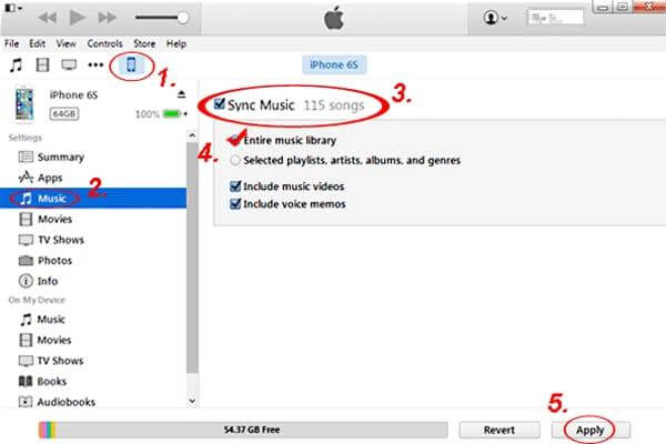 sync music from itunes library