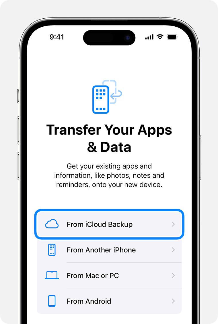 transferați aplicațiile și datele dvs. din backup-ul iCloud