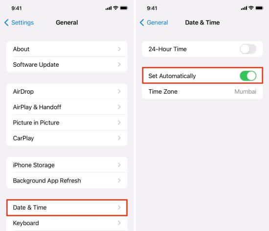 adjust iphone date and time