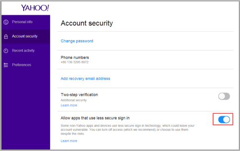 alter yahoo mail setting