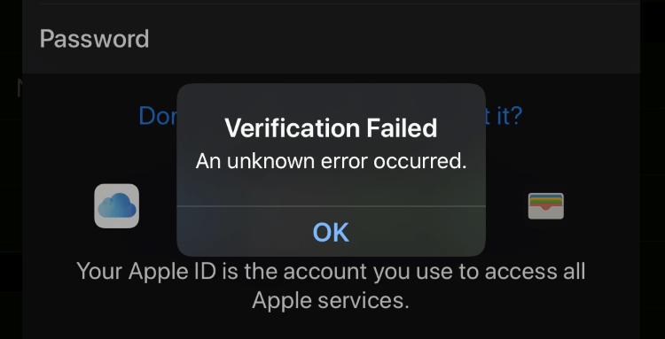 apple id verification failed