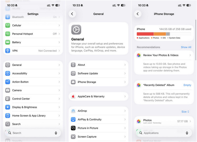 check iphone storage in settings