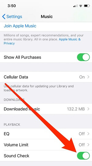 check music setting on iphone