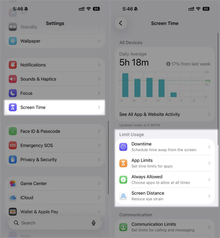 check screen time and app restrictions
