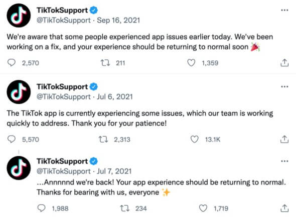 check tiktok service problem through twitter