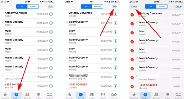 clear all call logs on iphone