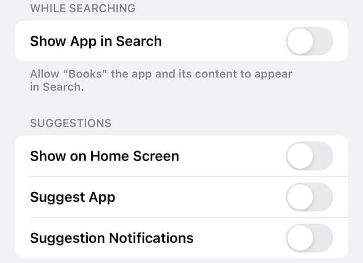 disable and reenable search for individual app